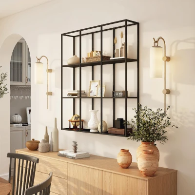 HOMCOM Estantería de pared industrial con 9 compartimentos, Estantería metálica para colecciones, Ideal para decoración del hogar, Negro