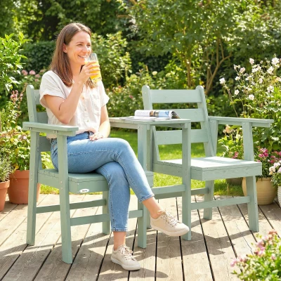 Outsunny Wooden Jack and Jill Loveseat with Table Green
