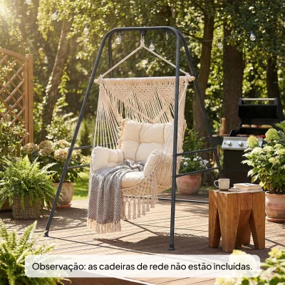 Outsunny Suporte para Cadeira Suspensa Rede 183 cm Suporte para Balanço Estrutura de Aço Almofadas Antiderrapantes Preto