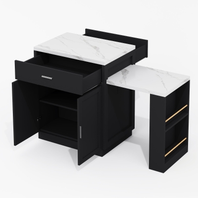 Versatile Kitchen Island with Extendable Dining Table and Adjustable Shelf, 211L x 55W x 89.5H cm, Black