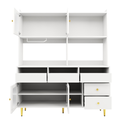 Multifunctional Sideboard with Changhong Glass Door and Glass Holder, 145L x 39W x 171H cm, White