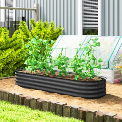 Outsunny Jardinieră înălțată pătrat, pat de grădină modular din oțel pentru legume, plante, flori, dim. 195 x 62 x 30 cm, gri