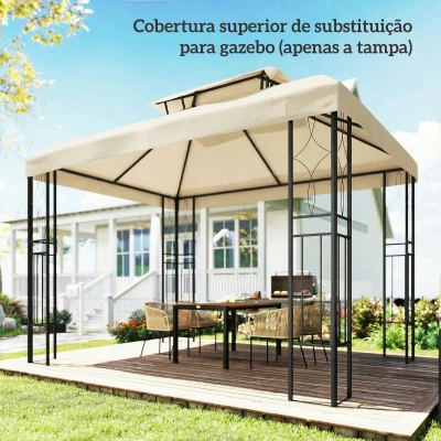 Outsunny Teto de Reposição 4x3 m com Teto Duplo Orifícios de Drenagem e Proteção UV Apenas Teto NÃO Inclui Estrutura Creme