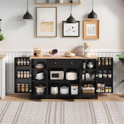 Multifunctional Kitchen Sideboard with Double-Door Compartment,138L x 40W x 85H cm, Black