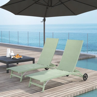 Outsunny Set de 2 șezlonguri din aluminiu și textilenă cu roți spătar rabatabil sarcină max. 150 Kg verde închis
