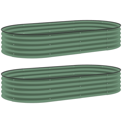 Outsunny Set de 2 paturi înălțate pentru grădină, ghivece de exterior cu fund deschis, margine din cauciuc, metal, 181 x 93 x 30 cm, Verde