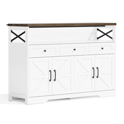 Versatile Sideboard with 2 Cupboards and Smooth‑Glide Drawers, 140L x 35W x 95H cm, Brown+White