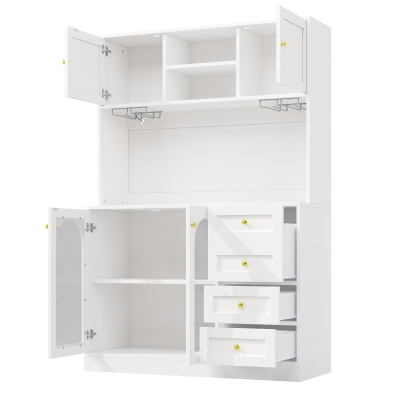 Modern Sideboard with App-Controlled LED, Snack Rack and Drink Holders, 120L x 40W x 188H cm, White