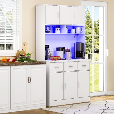 Stylish Tall Pantry Cabinet with App-Controlled LED, 100L x 40W x 180H cm, White