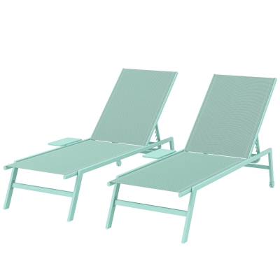 Outsunny Set 2 Transats Jardin Dossier Réglable avec Table