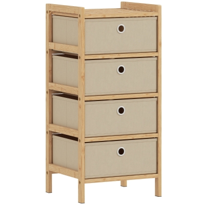 HOMCOM Narrow Dresser 4-Drawer Bamboo Frame Cream White