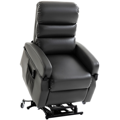 HOMCOM Poltrona para TV com ajuda de elevação, poltrona relax elétrica com controle remoto, apoio para pés, função reclinável, Cinza escuro