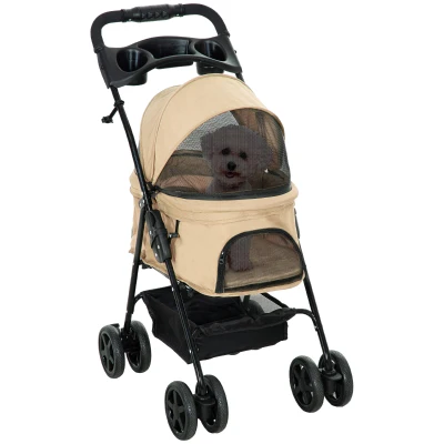 PawHut Passeggino per cani pieghevole con portabicchieri, 67x45x96 cm, Kaki