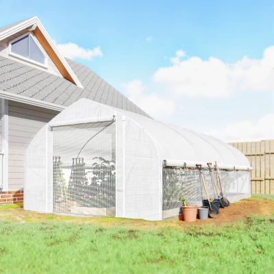 Outsunny Seră tip tunel 6x3x2 m cu Anti-UV și Ușă rulou cu fermoar Pereți laterali cu plasă Alb