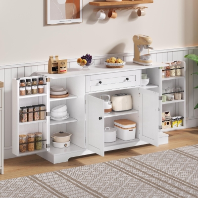 Multifunctional Kitchen Sideboard with Double-Door Compartment,138L x 40W x 85H cm, White