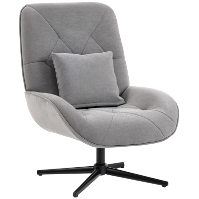 HOMCOM Swivel Accent Chair Chenille High Back Light Grey