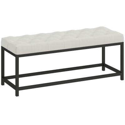 HOMCOM Banco Pie de Cama Tapizado en Terciopelo Diseño Capitoné Base de Metal para Dormitorio Entrada Salón Crema