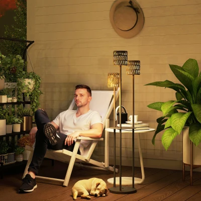 Outsunny Boho Rattan Floor Lamp with Shelf Grey