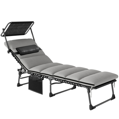 Outsunny Folding Sun Lounger with Canopy Light Grey