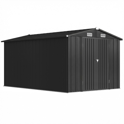 Outsunny Garden Storage Shed Lockable 12x8ft Dark Grey