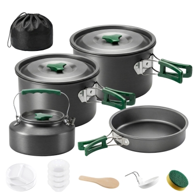 Outsunny Ensemble Casseroles Camping 4-5 Pers Aluminium Gris