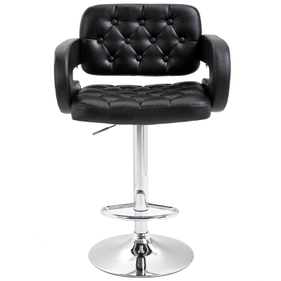 HOMCOM Barhocker, Höhenverstellbar 360° Drehbar Barstuhl mit Metallgestell, Lehne, Fußstütze, 61x50x93-113 cm, Schwarz