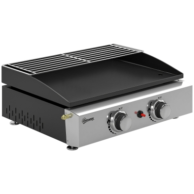 Outsunny Portable 2-Burner Gas BBQ with Warming Rack Black