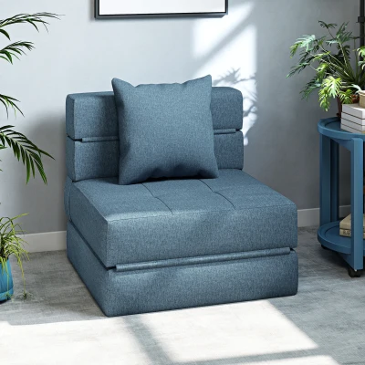 HOMCOM Slaapstoel, relaxfauteuil, logeerbed, afneembare hoes, 70 cm x 70 cm x 61 cm, donkerblauw