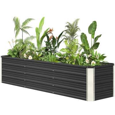 Outsunny Jardinière surélevée en acier avec gants, carré potager de jardin pour fleurs, herbes, légumes, 183 x 47 x 40 cm, gris