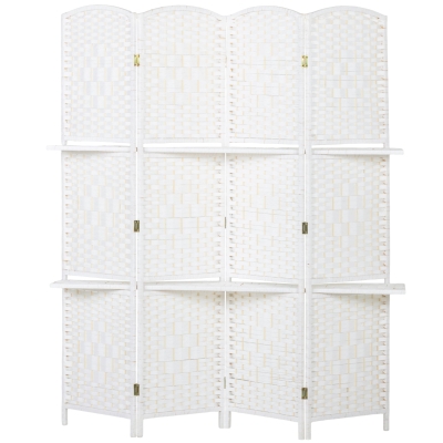 HOMCOM Biombo separador de ambiente 4 painéis 160 x170 cm com 2 prateleiras, dobrável, em madeira