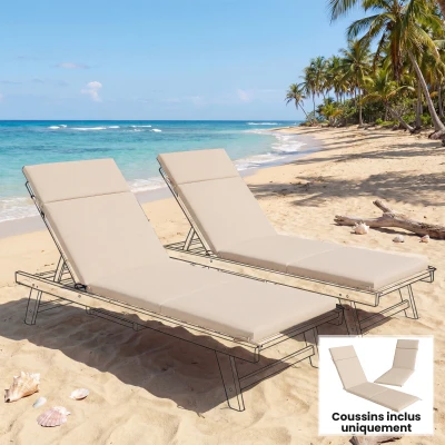 Outsunny Set of 2 Sun Lounger Cushions Sunbed with 6 Ties, UV-Resistant, 183x53.5x6.5cm, Cream