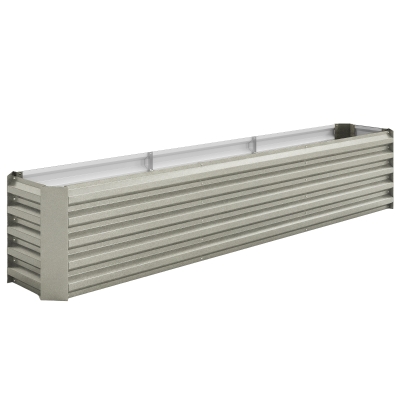 Outsunny Canteiro quadrado canteiro elevado aço galvanizado barras de suporte e placas de canto fundo aberto 240x40x45cm cinza prateado