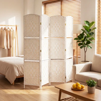 HOMCOM Biombo separador de ambiente 4 painéis 160 x170 cm com 2 prateleiras, dobrável, em madeira