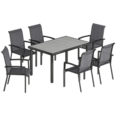 Outsunny Conjunto da Exterior 7pz com Mesa de Jardim a 2 Secções e 6 Cadeiras Empilháveis em Textilene Cinza