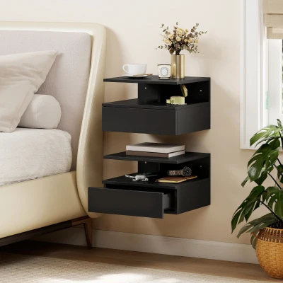 HOMCOM Set 2 Comodini Sospesi con Cassetto, Nero