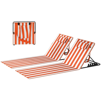 Outsunny Set 2 Chaises Longues Pliantes Dossier Réglable Orange