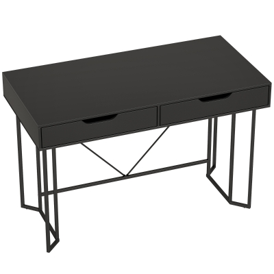 HOMCOM Mesa de computador compacta com 2 gavetas, secretária com amplo tampo 120 x 60 x 77 cm Preto