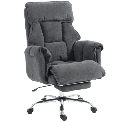 HOMCOM Cadeira de Escritório Cadeira Giratória Regulável em Altura com Apoio Lombar Apoio para Pés Snow-Flanela 80x80x106-114 cm Cinza Escuro
