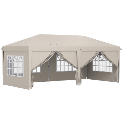 Outsunny Tenda de jardim exterior 6x3m tenda dobrável com Paredes Anti-UV Altura Ajustável com Saco de Transporte bege