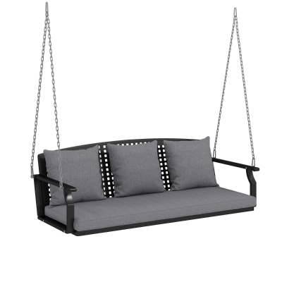 Outsunny Balanço para Varanda 3 Lugares Banco de Jardim com 3 Almofadas de Encosto Almofada de Assento Dispositivo de Suspensão Cinza