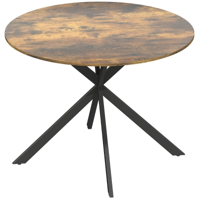 HOMCOM Mesa de Jantar Redonda para 4 Pessoas, Mesa de Cozinha Estilo Industrial com Pés de Aço, para Sala de Jantar, Cozinha, Marrom-Rústico