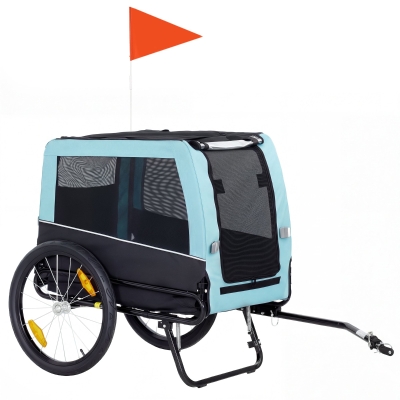 PawHut Reboque de Bicicleta Dobrável com Refletores de Segurança Guia para Cães Médios até 20 kg 143x70x90 cm Azul Claro