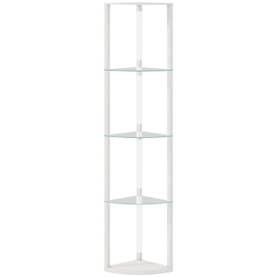 HOMCOM LED Floor Lamp with Shelves, Dimmable Standing Lamp with Foot Switch for Living Room, Bedroom, White