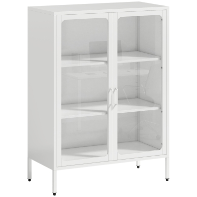 HOMCOM Móvel Porta Documentos em Aço com 2 Portas de Vidro e Prateleiras Reguláveis 80x40x110 cm Branco