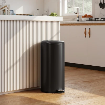 HOMCOM Lixeira 30 L com Pedal, Tampa, Balde Interno, Função Soft-Close, 36 x 30 x 63,5 cm, Preto