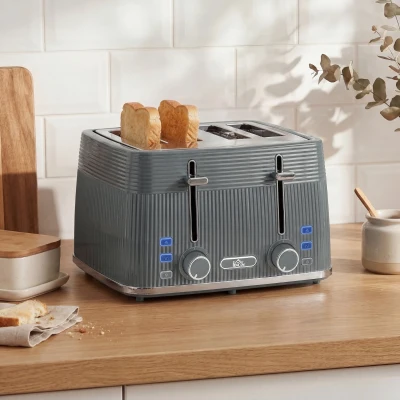 HOMCOM 4 Slice Toaster with 7 Browning Levels, Bread Toaster with Removable Crumb Tray and Warming Racks, Grey