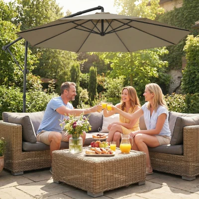 Outsunny Parasol descentrado redondo 3 m, parasol de jardín inclinable con funda protectora, poliéster protección UV UPF50+, kaki