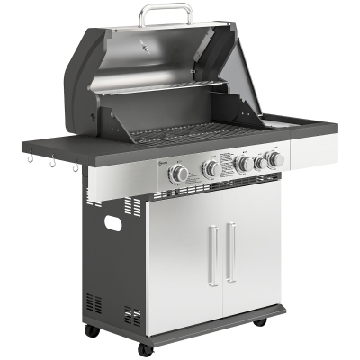 Outsunny Portable Gas BBQ Grill 4+1 Burner with Cabinet Black