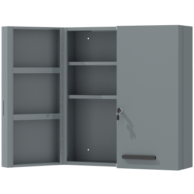 kleankin Medicine cabinet, lockable medicine cabinet with 2 doors and 6 shelves, Charcoal gray