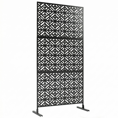 Outsunny Painel Brise-Vue decorativo Exterior Claustra Decorativo Jardim 3 Painéis com Padrão Geométrico metal 92x40x192cm Preto